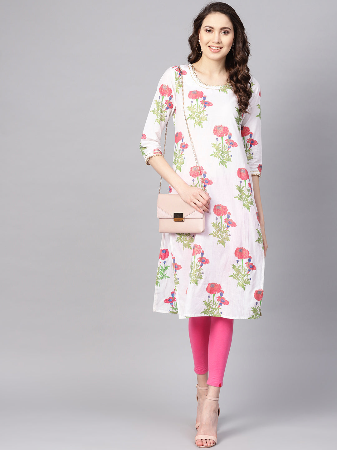 White Hand Block Printed Straight Cotton Kurta