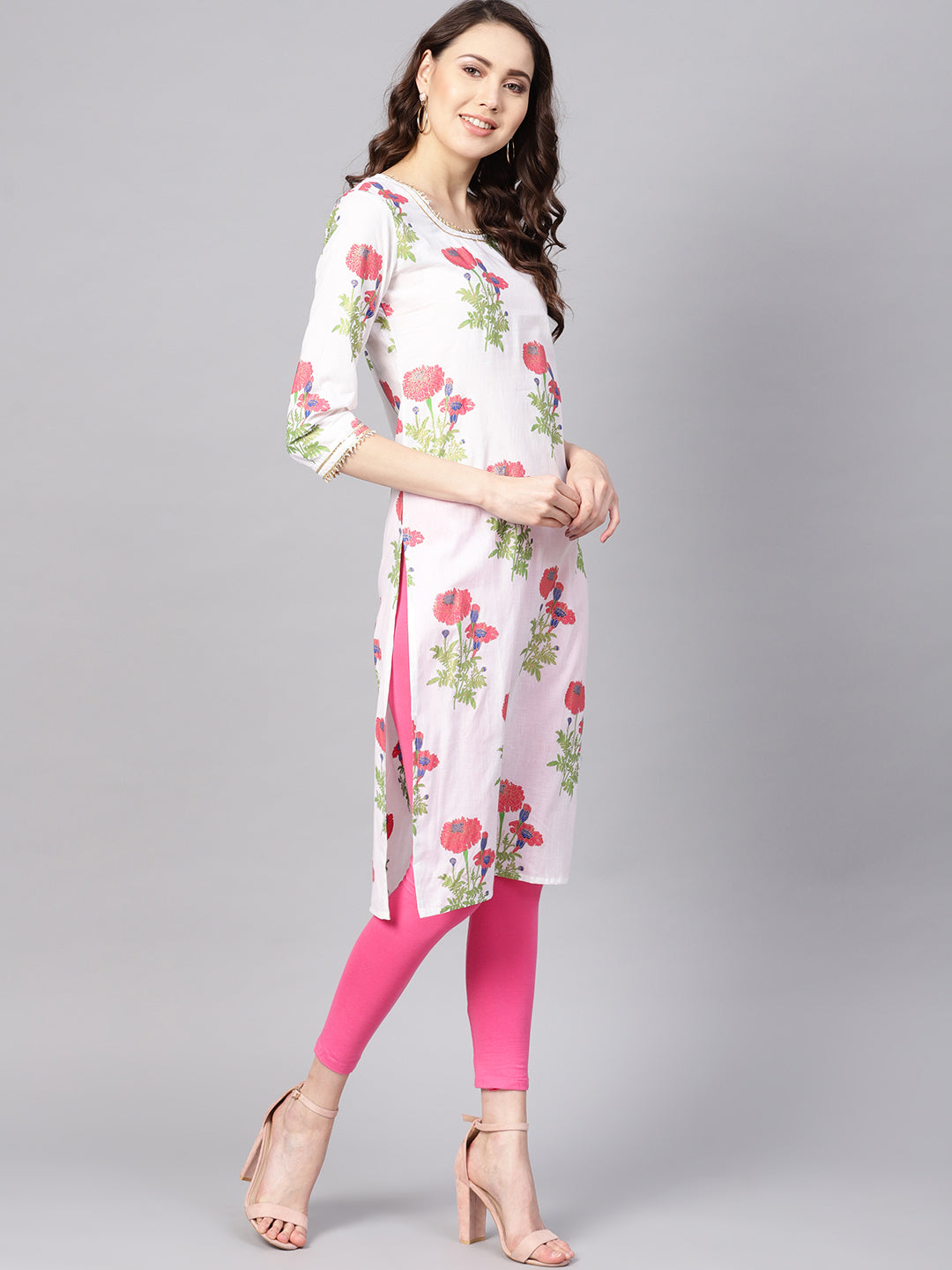 White Hand Block Printed Straight Cotton Kurta
