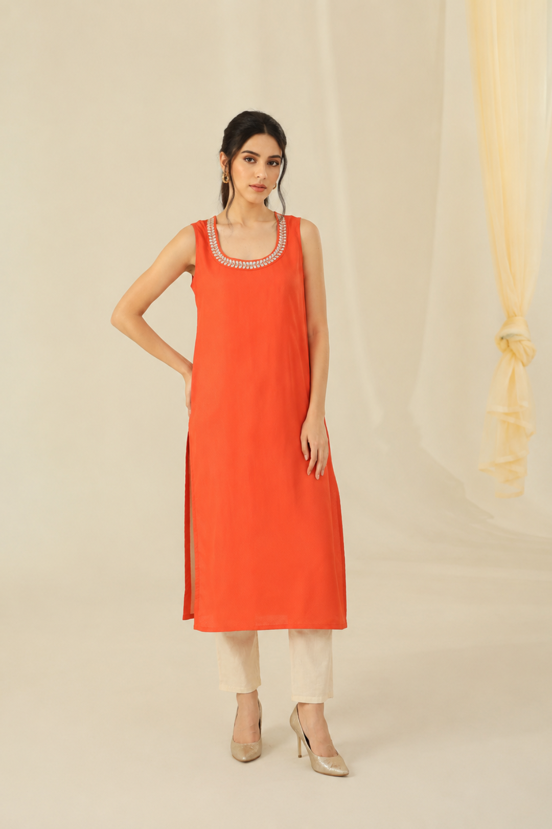 Orange Rayon Straight Kurti