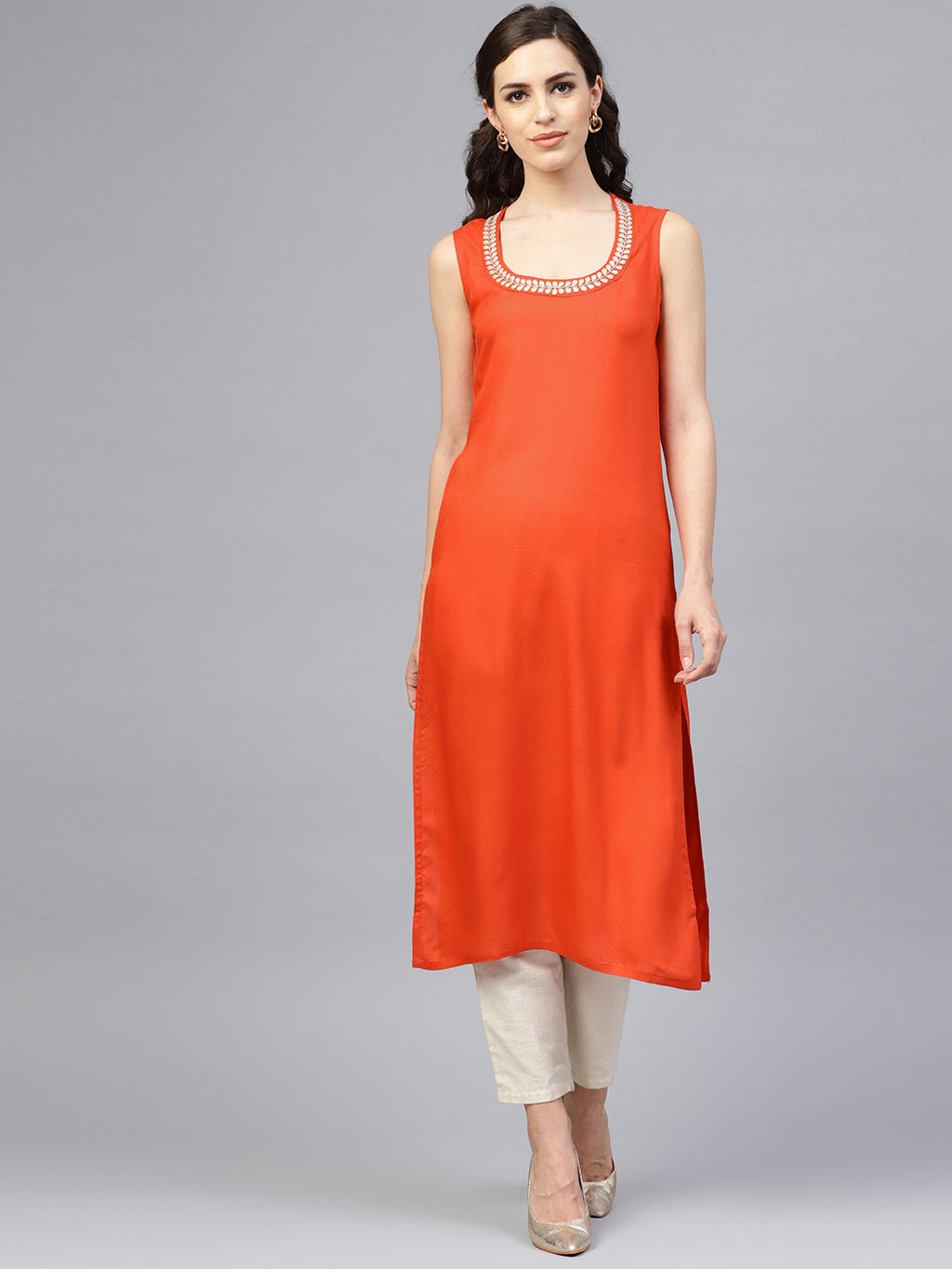 Orange Rayon Straight Kurti