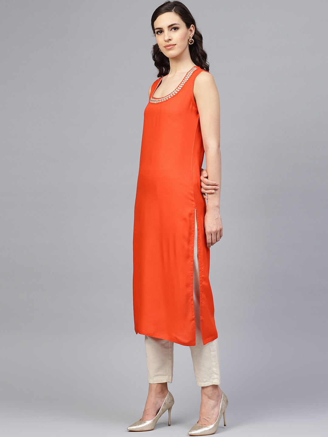 Orange Rayon Straight Kurti