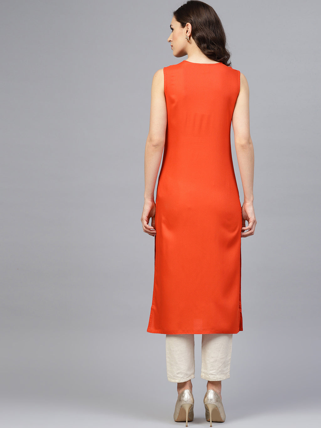 Orange Rayon Straight Kurti