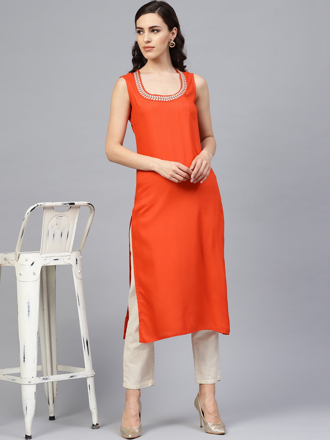 Orange Rayon Straight Kurti