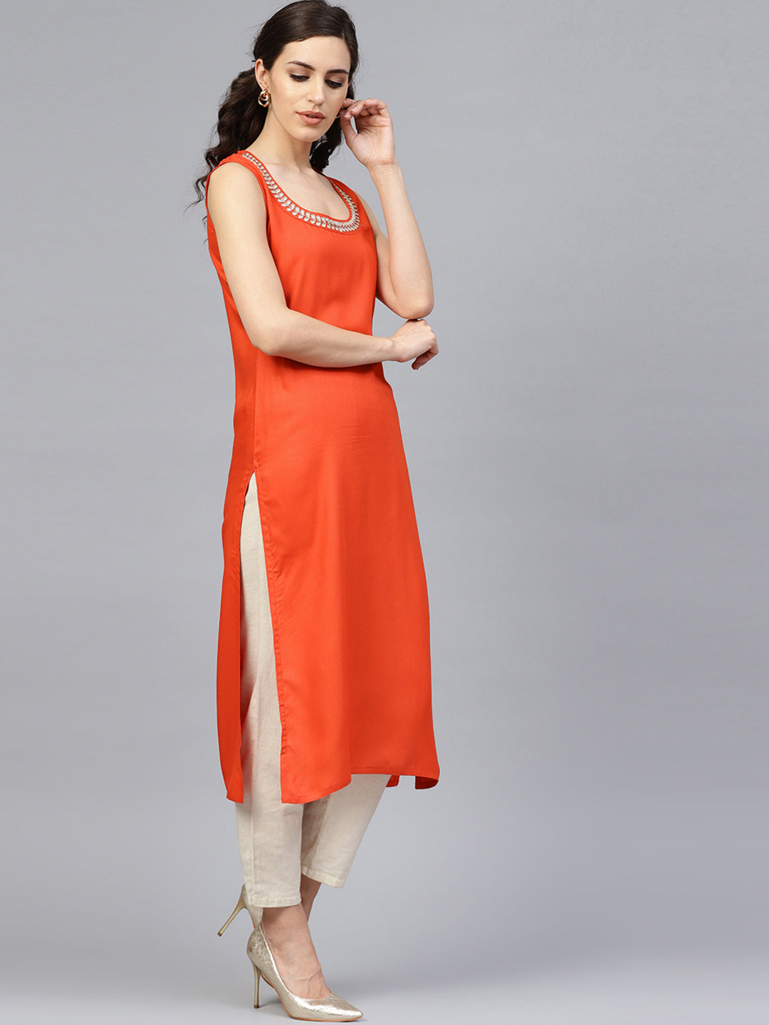 Orange Rayon Straight Kurti