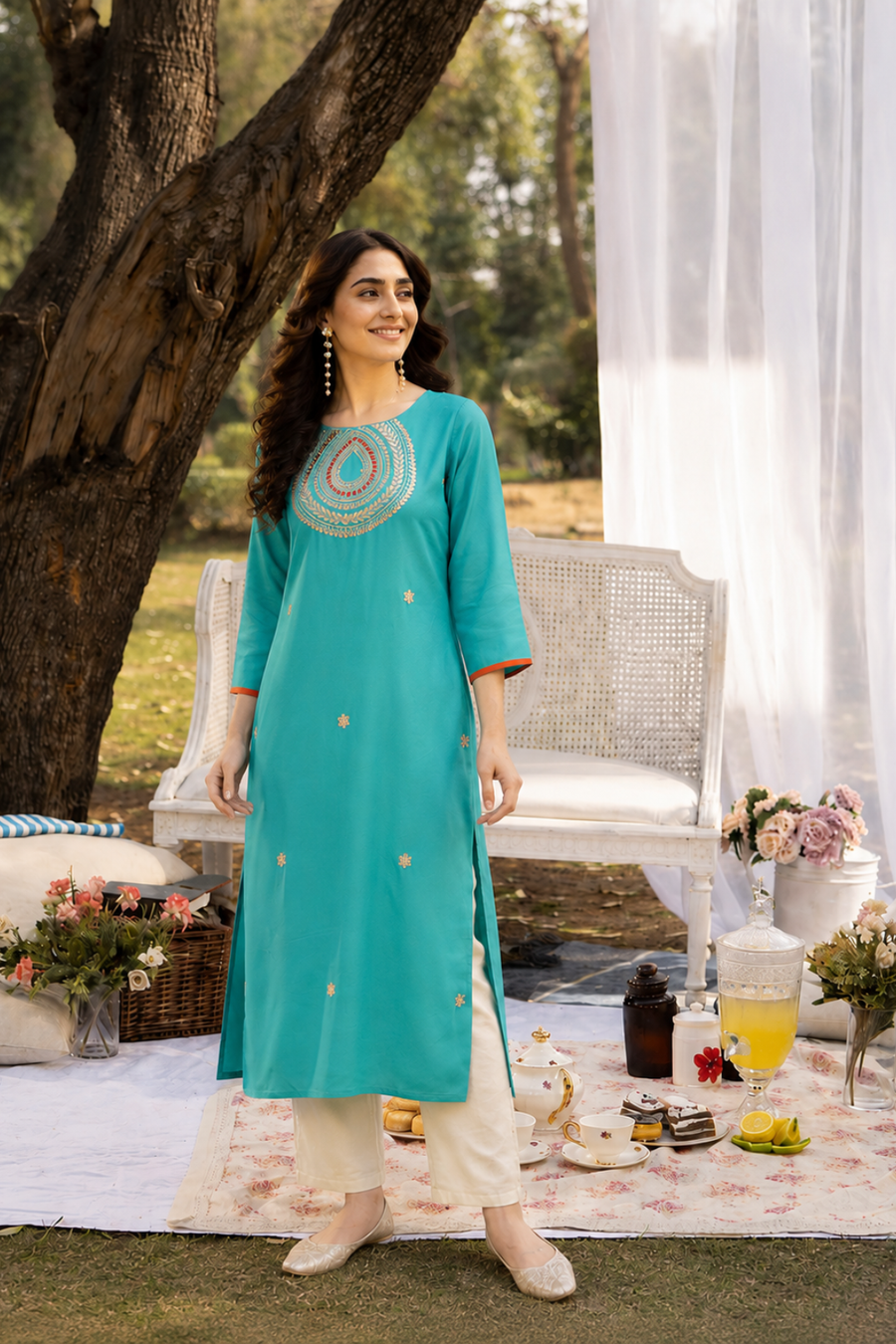 Green Rayon Straight Kurti