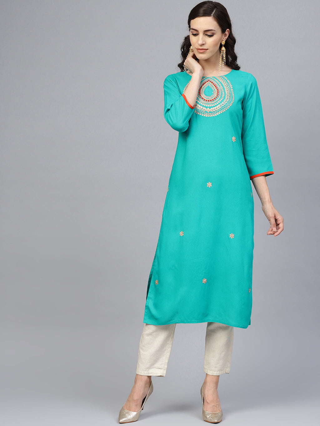 Green Rayon Straight Kurti