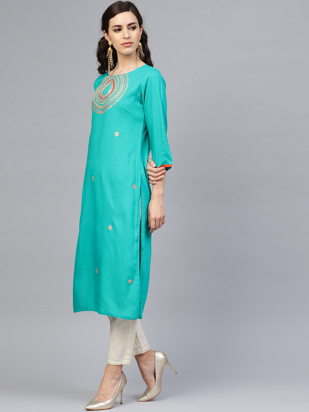 Green Rayon Straight Kurti