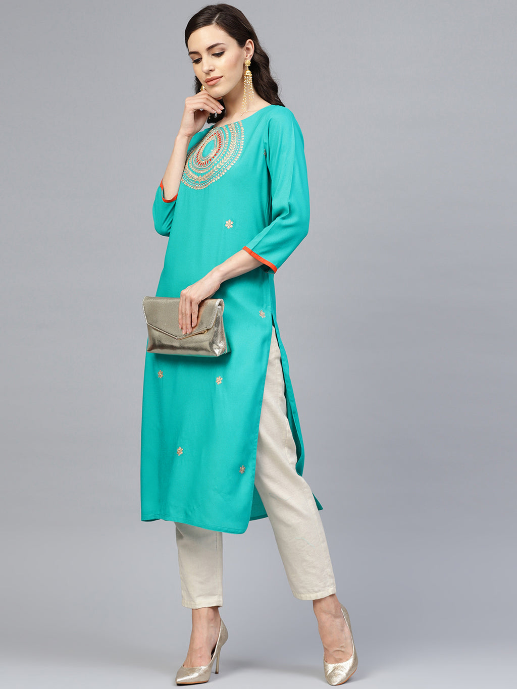 Green Rayon Straight Kurti