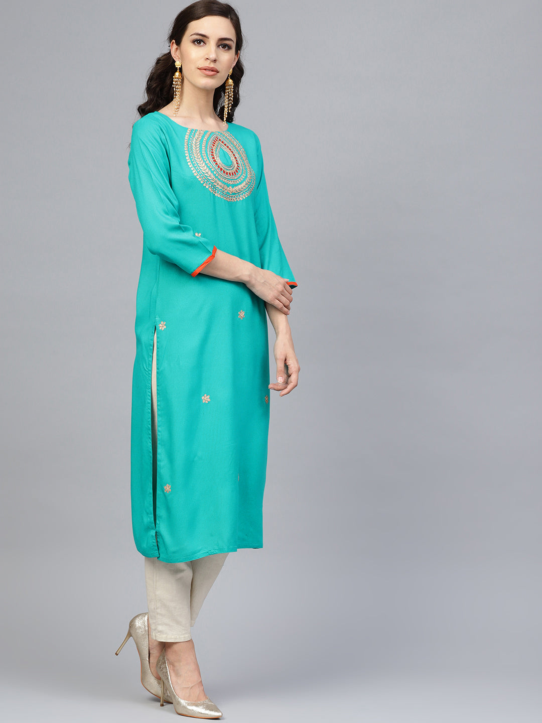 Green Rayon Straight Kurti