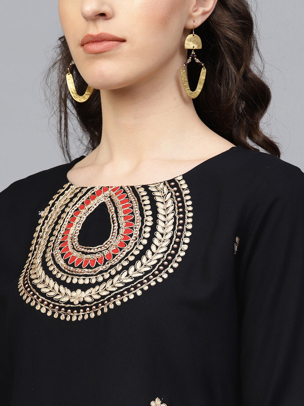 Black Hand Embroidered Straight Rayon Sustainable Kurta