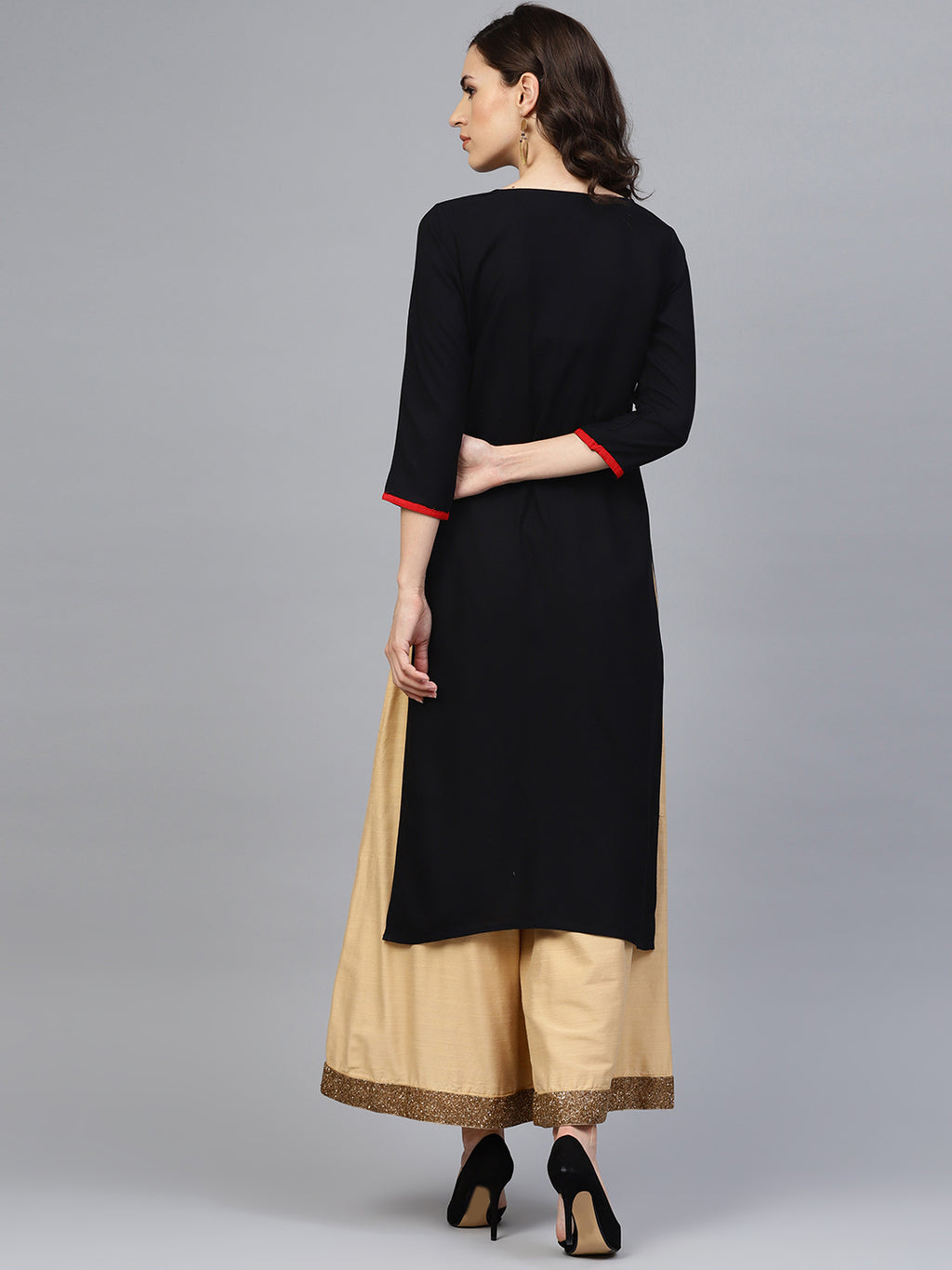 Black Hand Embroidered Straight Rayon Sustainable Kurta