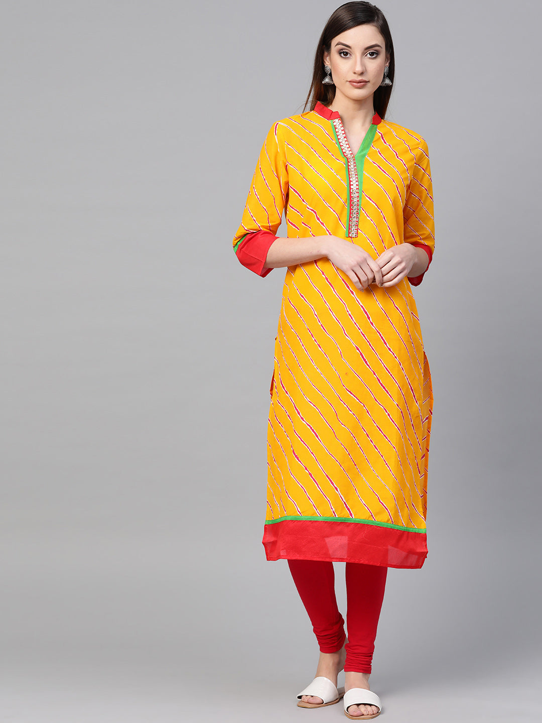 Yellow Leheriya Straight Cotton  Kurta