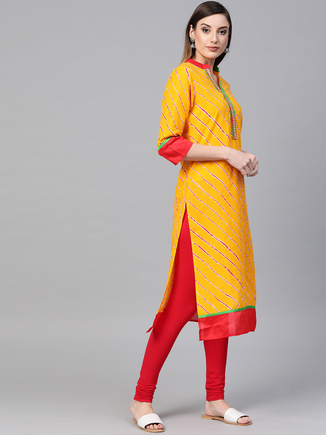 Yellow Leheriya Straight Cotton  Kurta