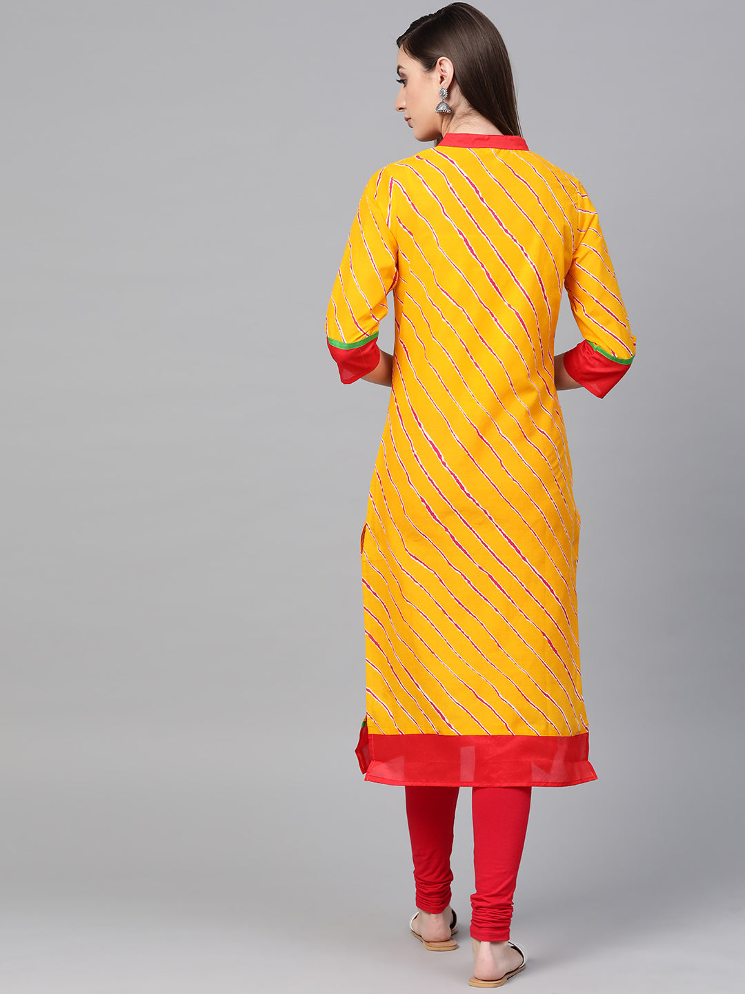 Yellow Leheriya Straight Cotton  Kurta