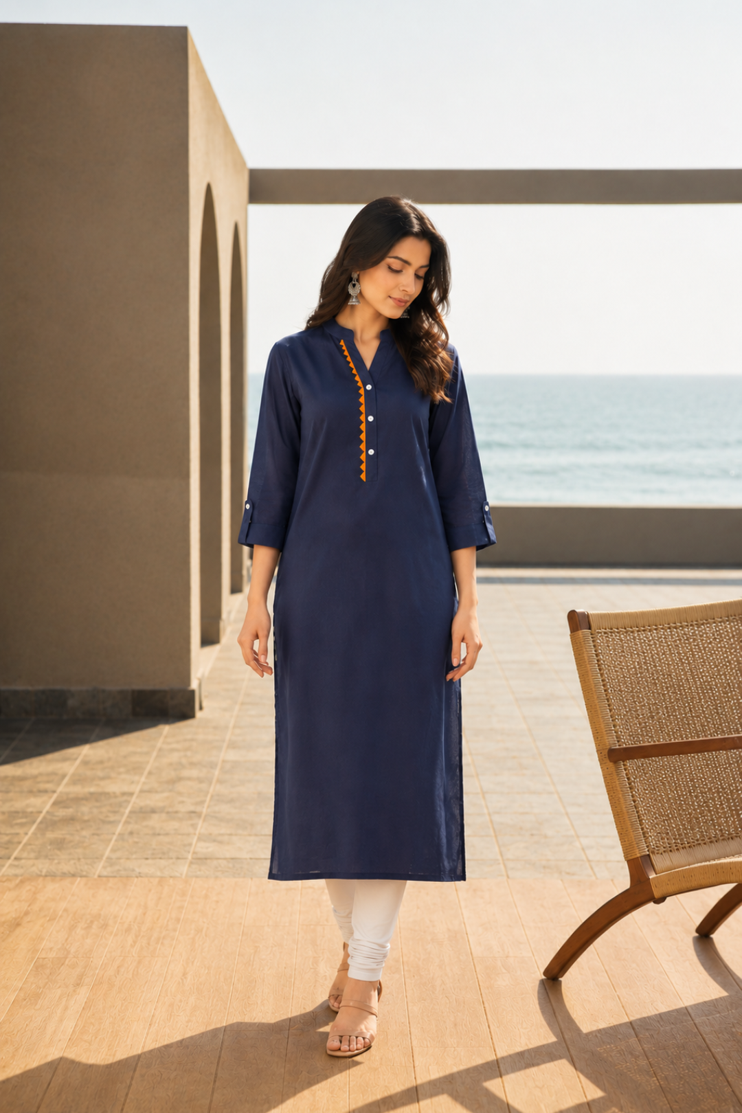 Indigo Hand Block Printed Cotton Kurta