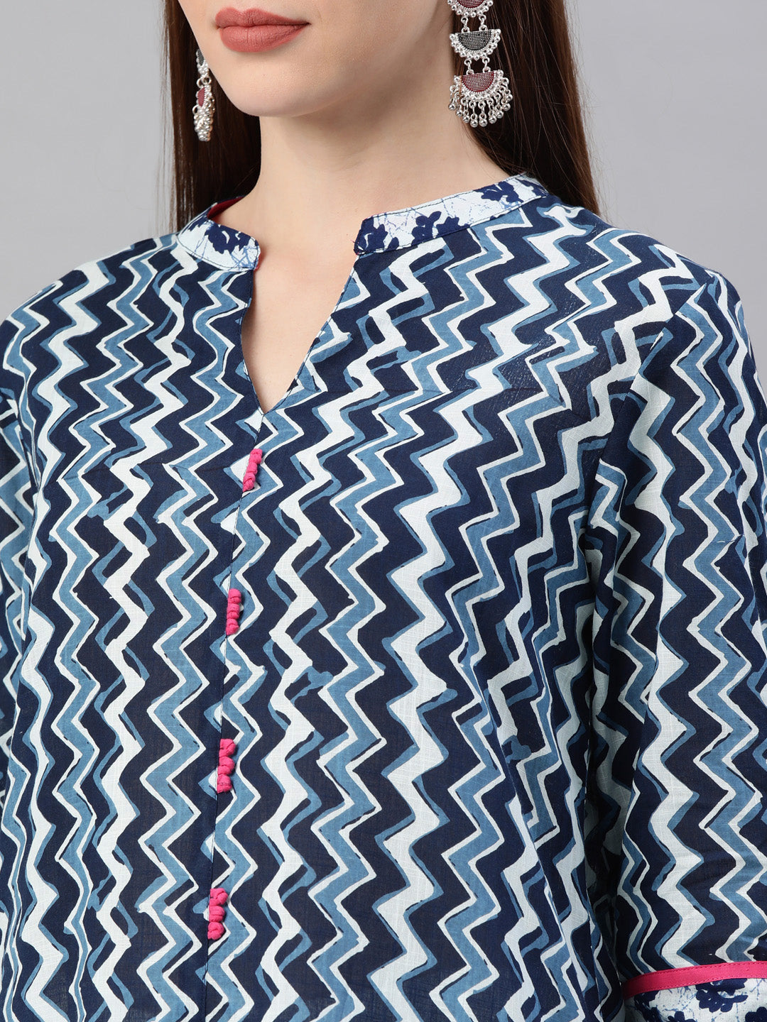 Indigo Hand Block Printed Straight Pure Cotton Kurta