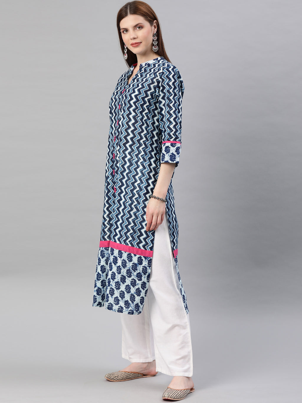 Indigo Hand Block Printed Straight Pure Cotton Kurta