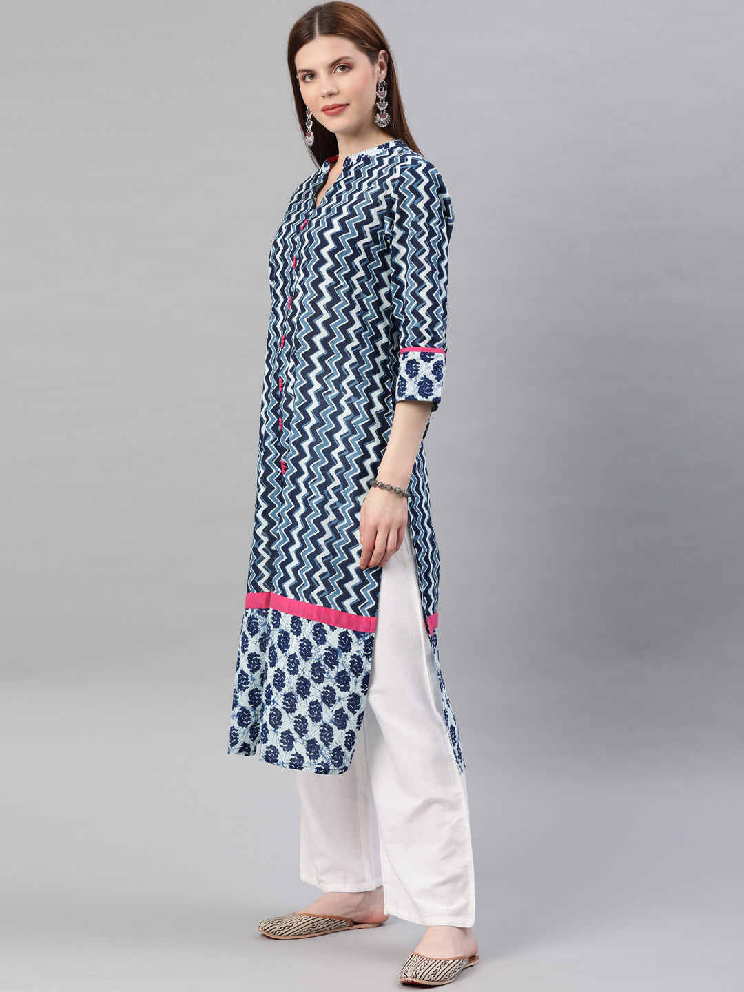 Indigo Hand Block Printed Straight Pure Cotton Kurta