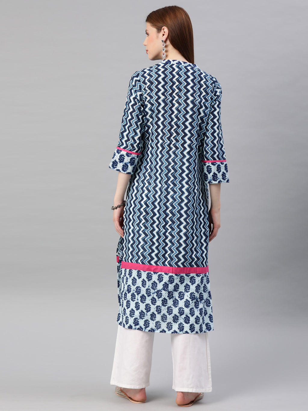 Indigo Hand Block Printed Straight Pure Cotton Kurta