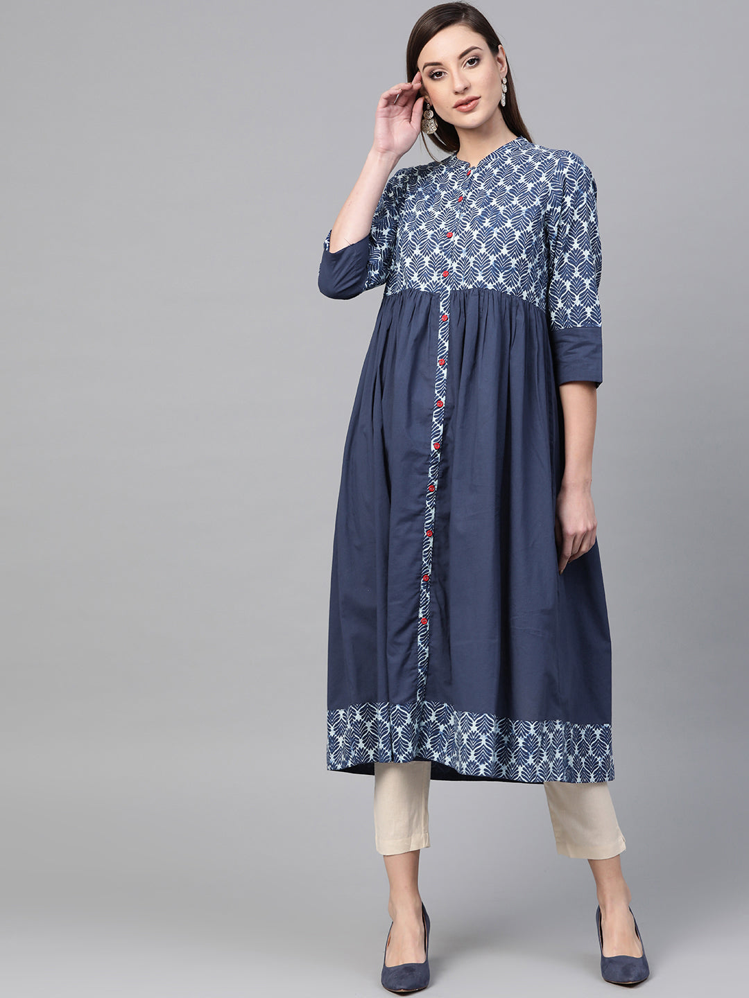 Blue Indigo Hand Block Printed Pure Cotton Kurta