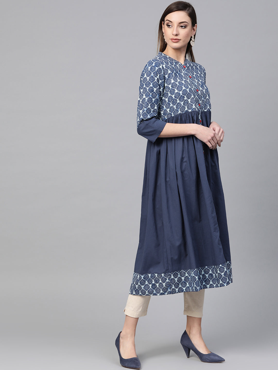 Blue Indigo Hand Block Printed Pure Cotton Kurta