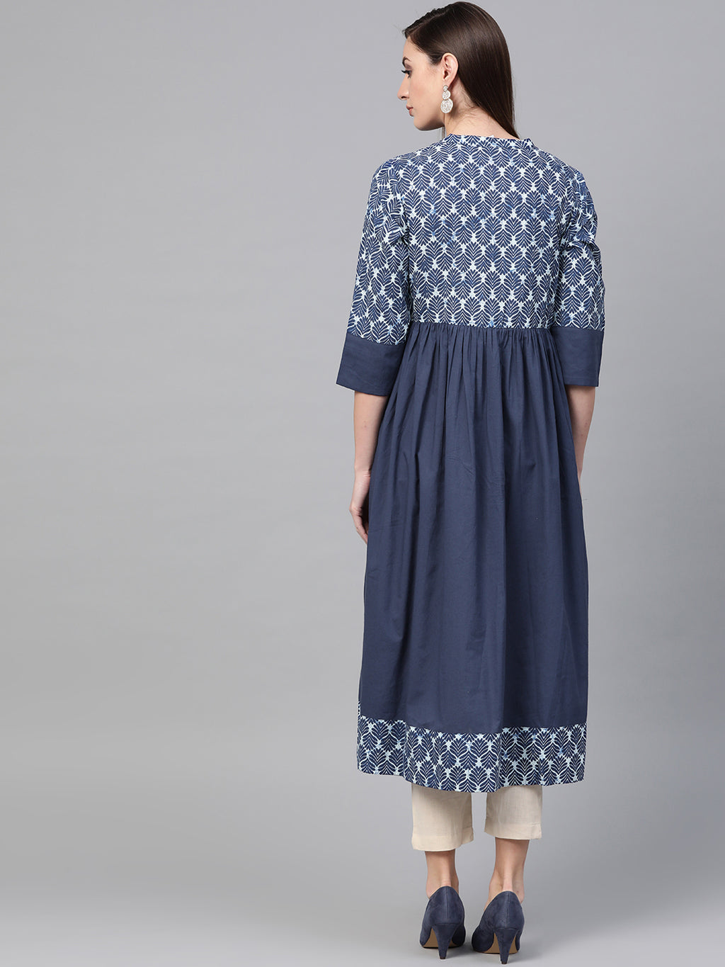 Blue Indigo Hand Block Printed Pure Cotton Kurta