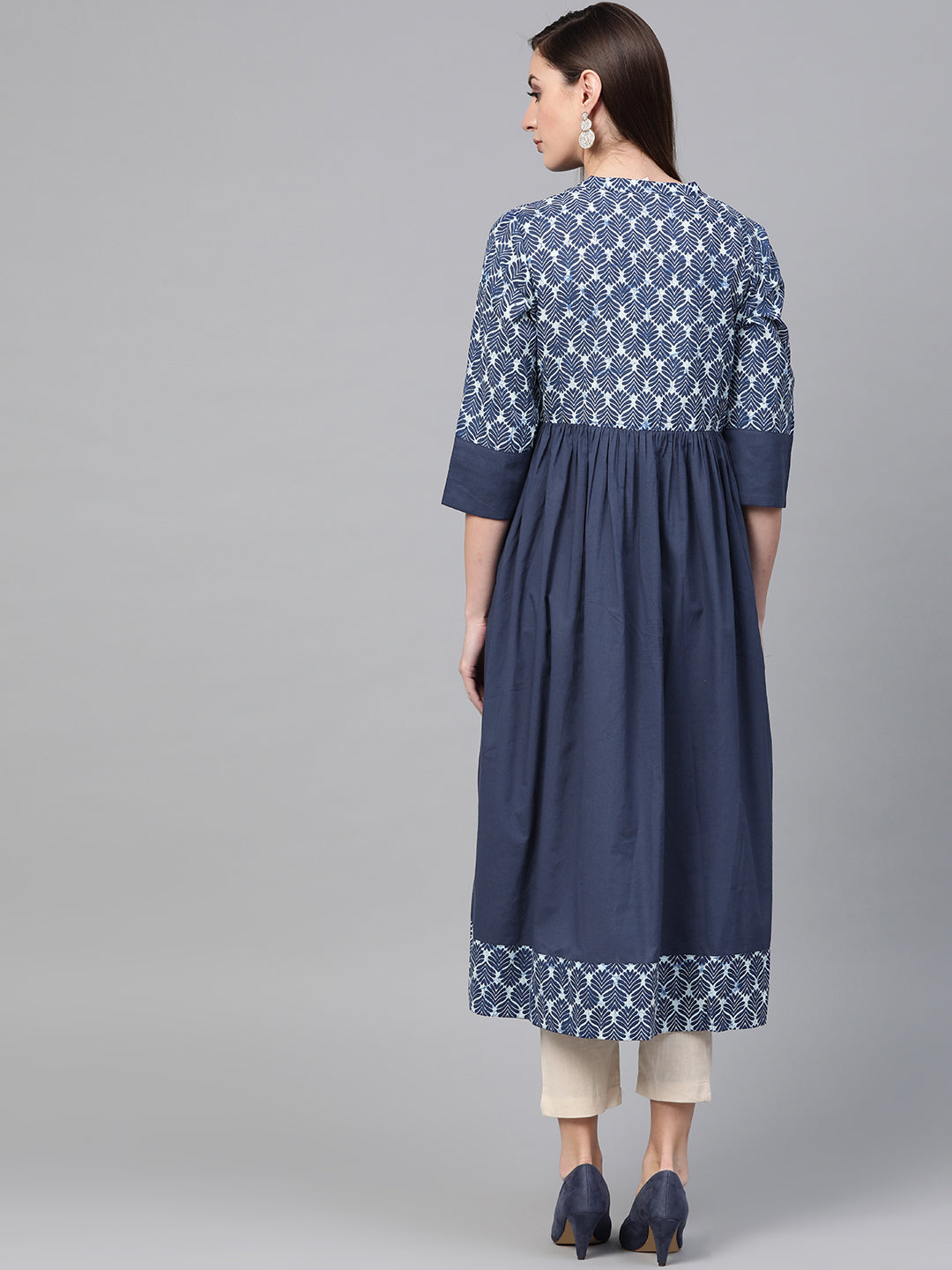 Blue Indigo Hand Block Printed Pure Cotton Kurta