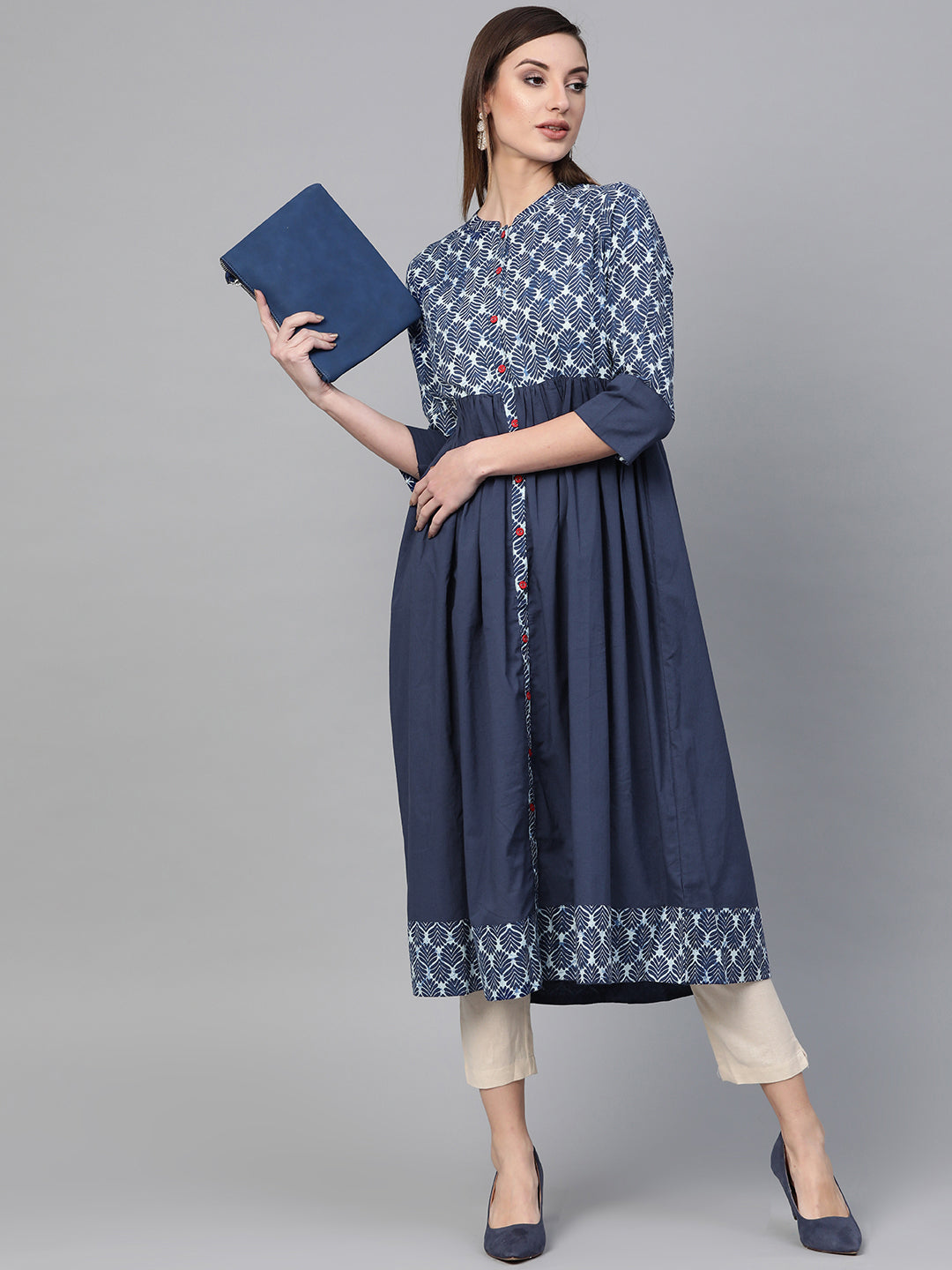 Blue Indigo Hand Block Printed Pure Cotton Kurta