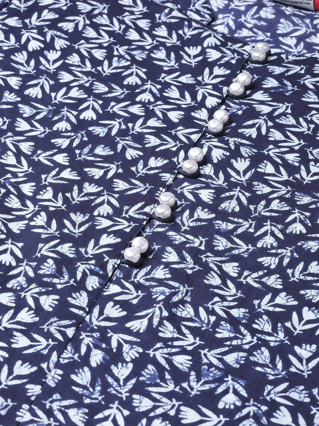 Indigo Hand Block Printed Straight Pure Cotton Sustainable Kurta