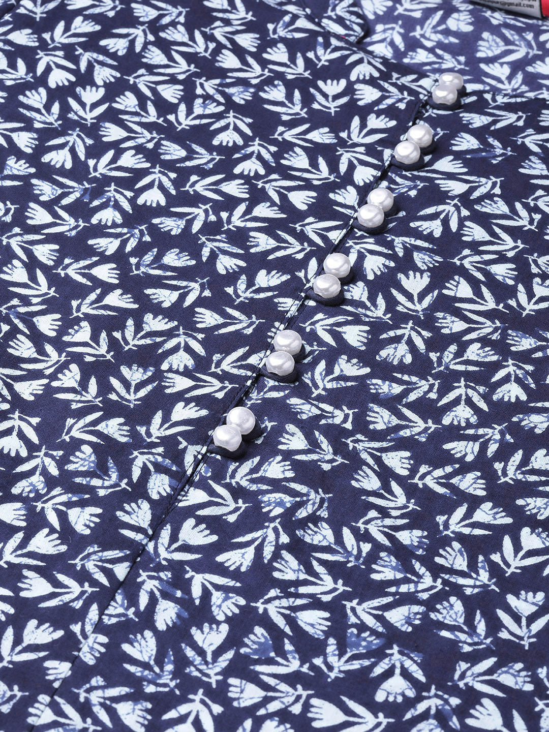 Indigo Hand Block Printed Straight Pure Cotton Sustainable Kurta