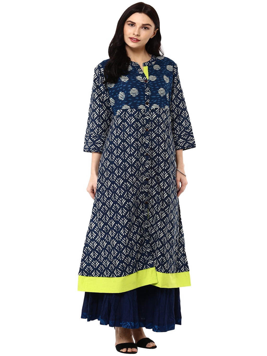 Indigo hand block printed cotton kurta