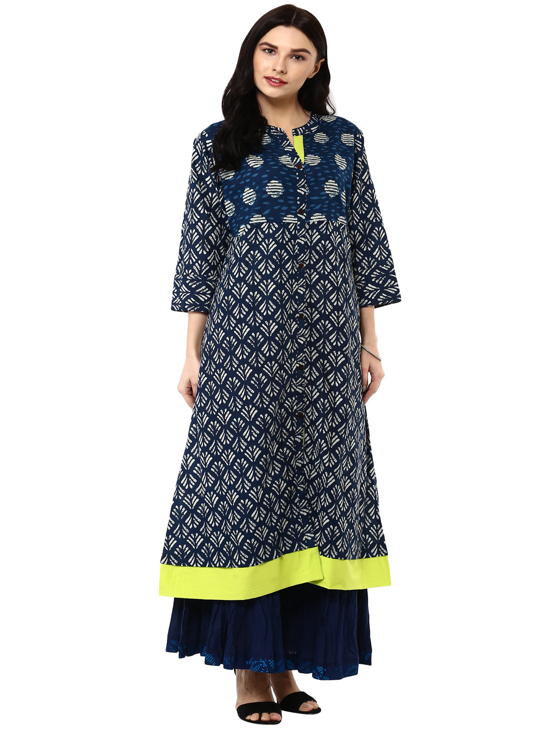 Indigo hand block printed cotton kurta