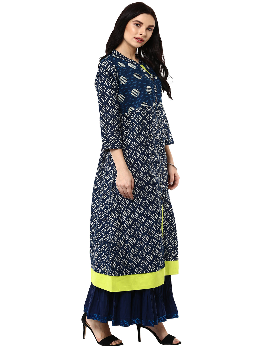 Indigo hand block printed cotton kurta
