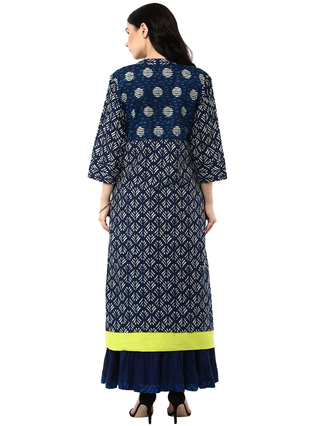 Indigo hand block printed cotton kurta