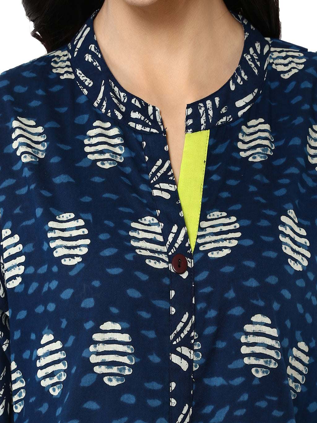 Indigo hand block printed cotton kurta