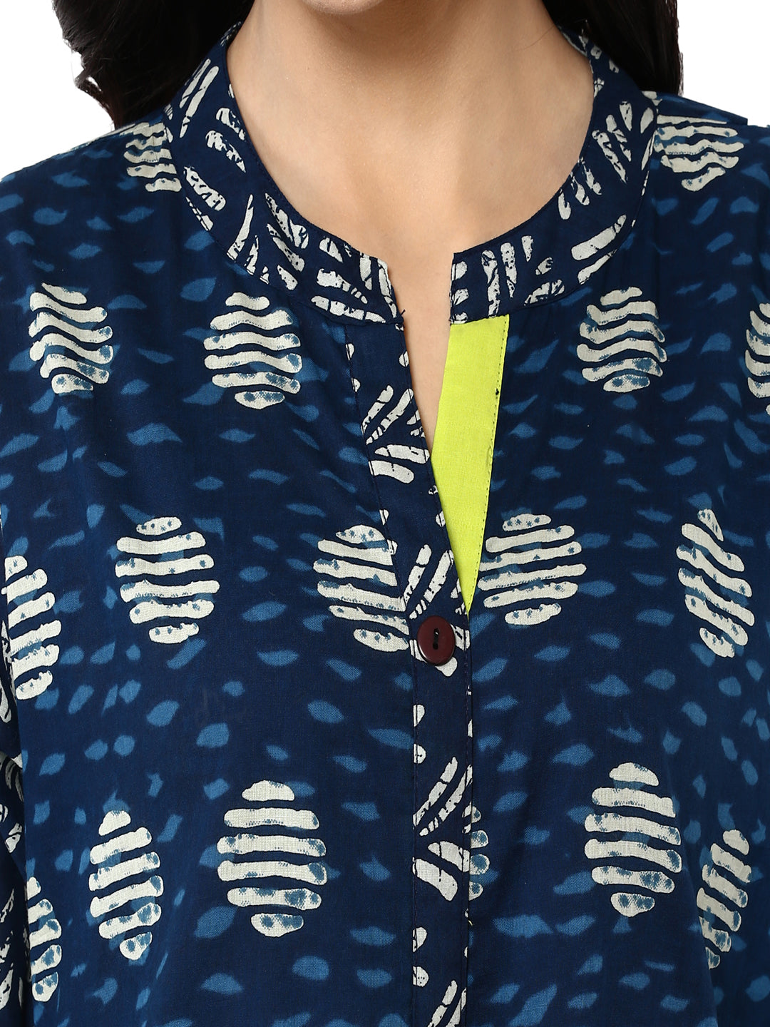 Indigo hand block printed cotton kurta