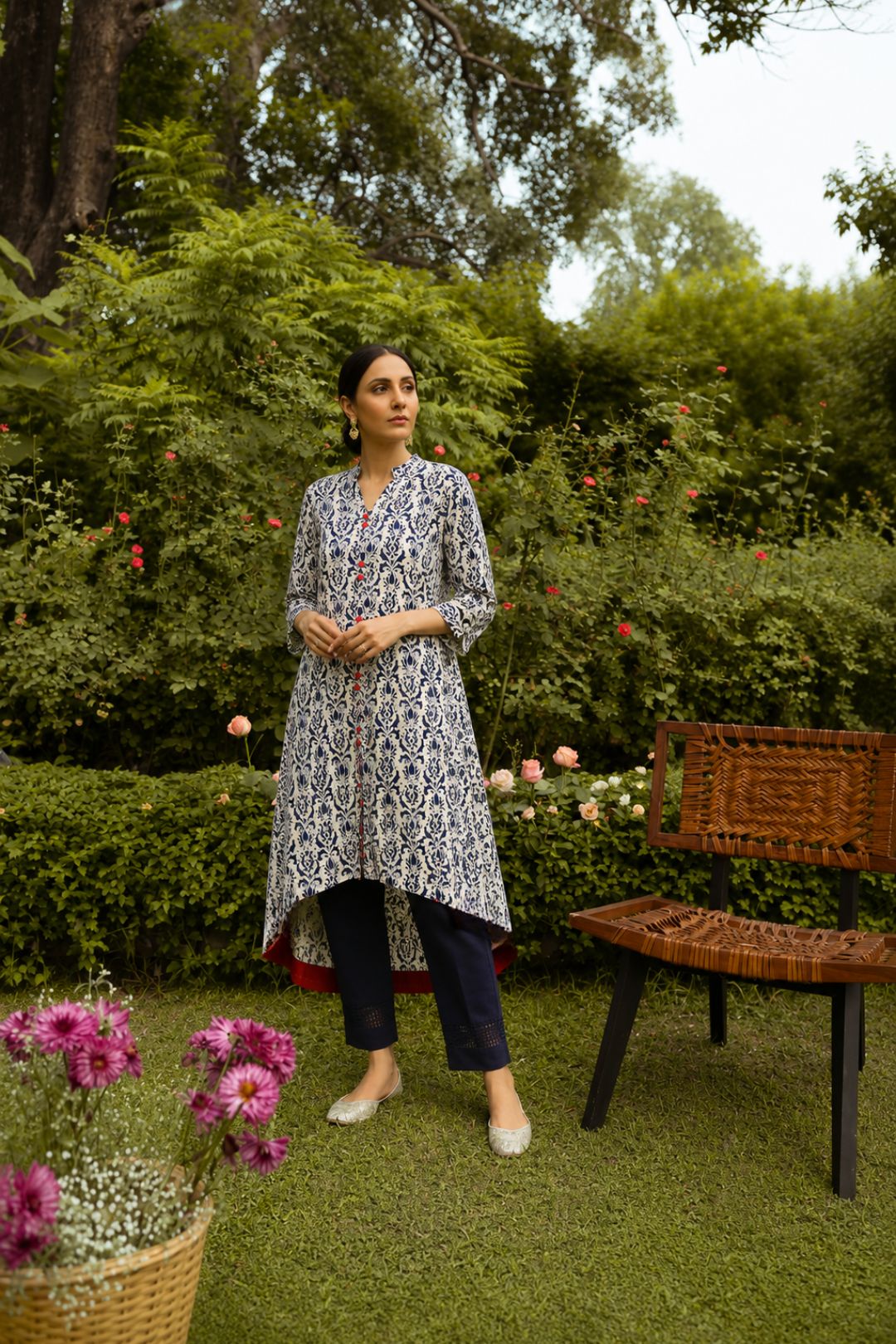 Indigo Printed Asymmetrical Cotton Kurta
