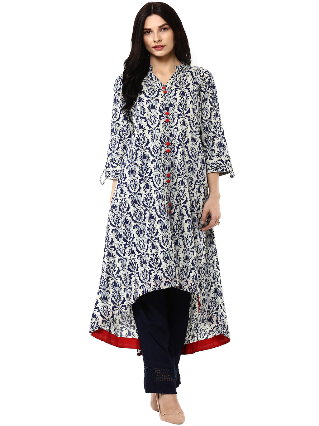 Indigo Printed Asymmetrical Cotton Kurta
