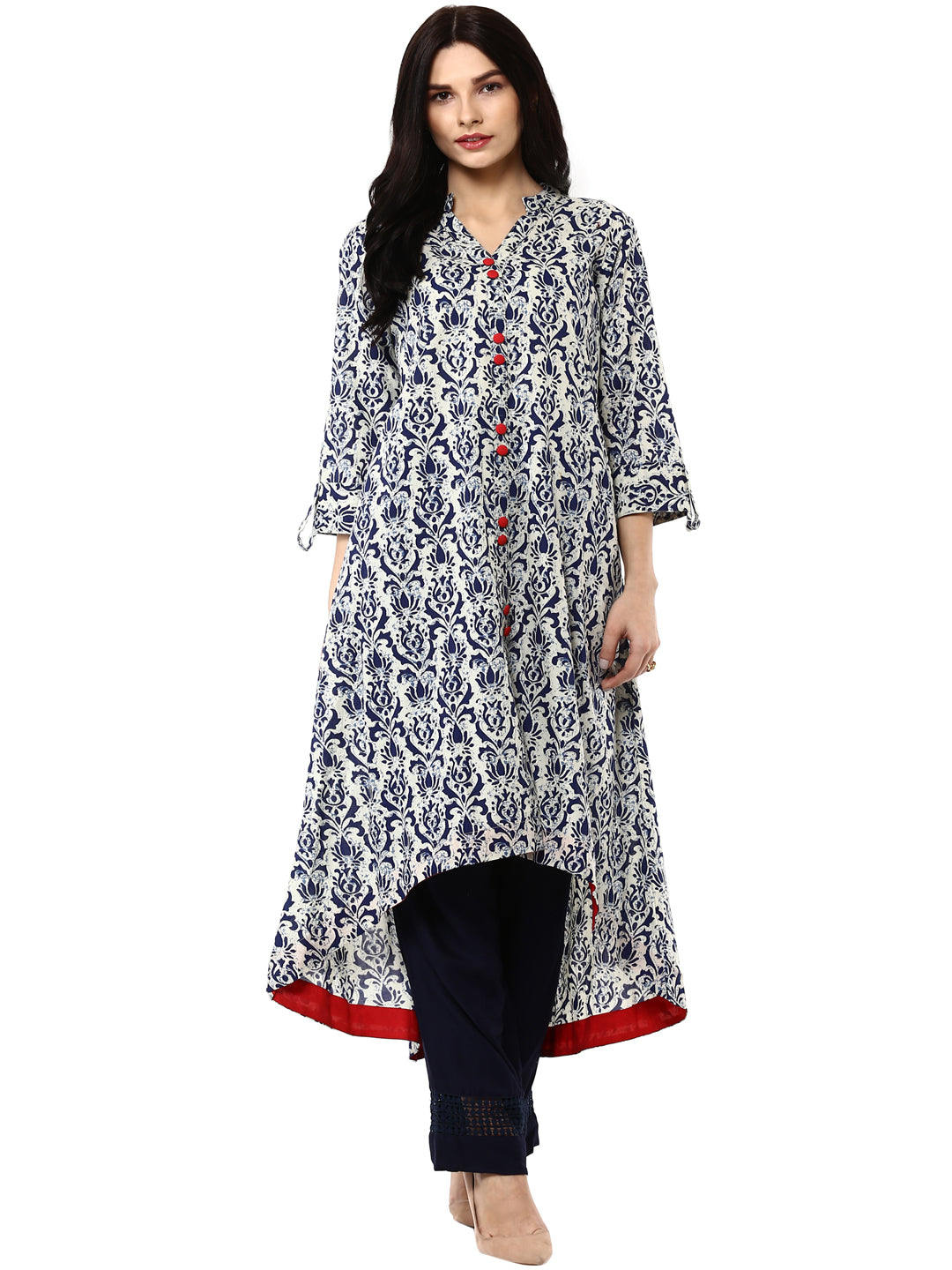 Indigo Printed Asymmetrical Cotton Kurta