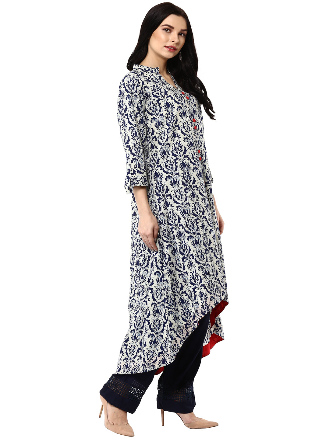 Indigo Printed Asymmetrical Cotton Kurta