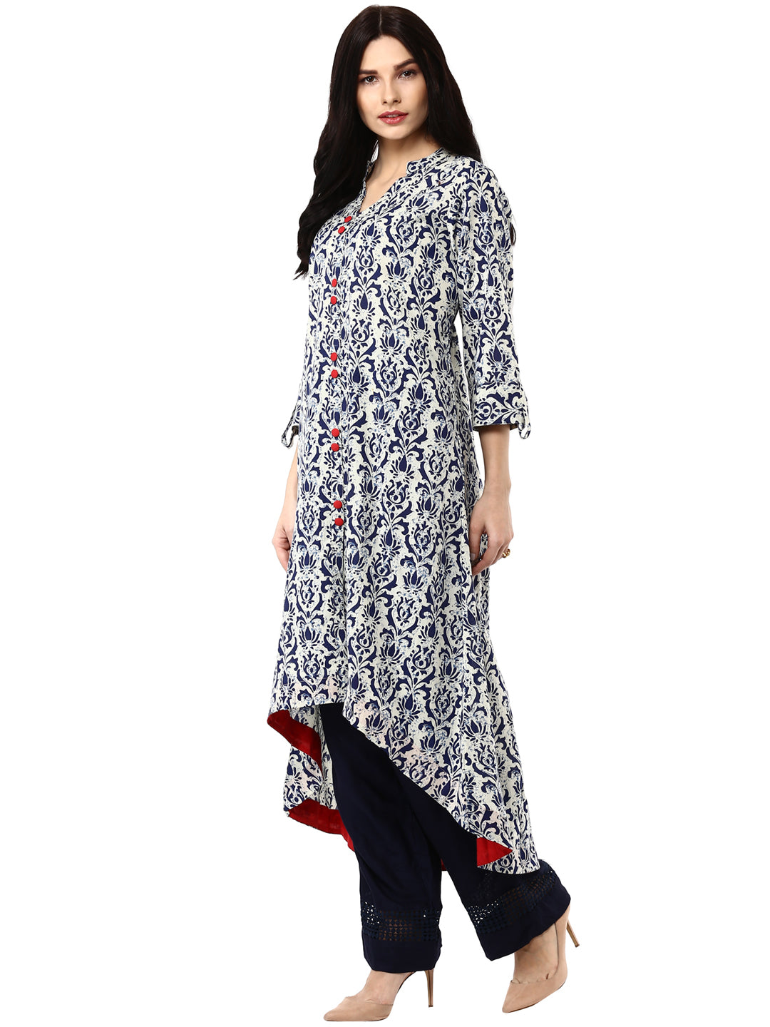 Indigo Printed Asymmetrical Cotton Kurta