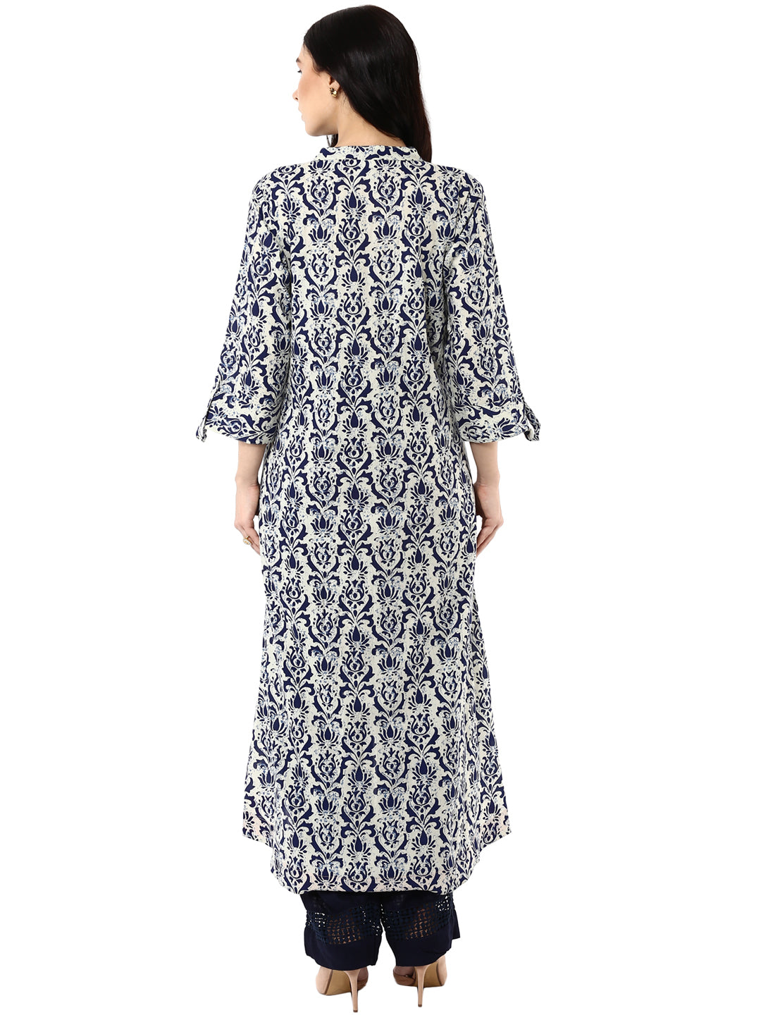 Indigo Printed Asymmetrical Cotton Kurta