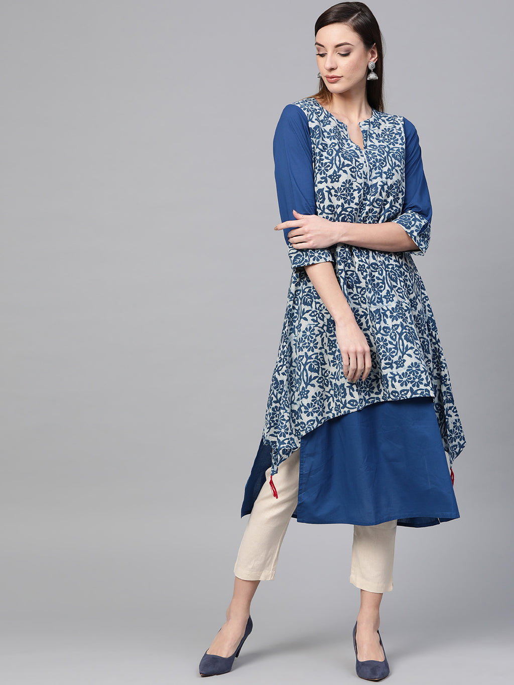 Blue Printed A-Line Kurta