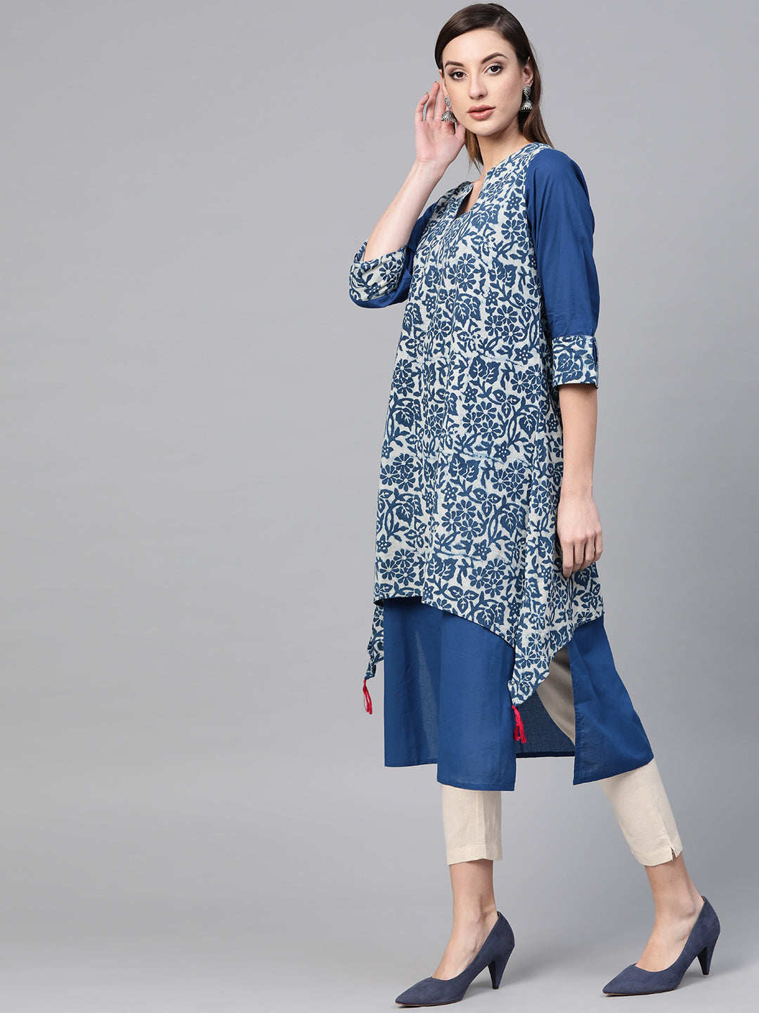 Blue Printed A-Line Kurta