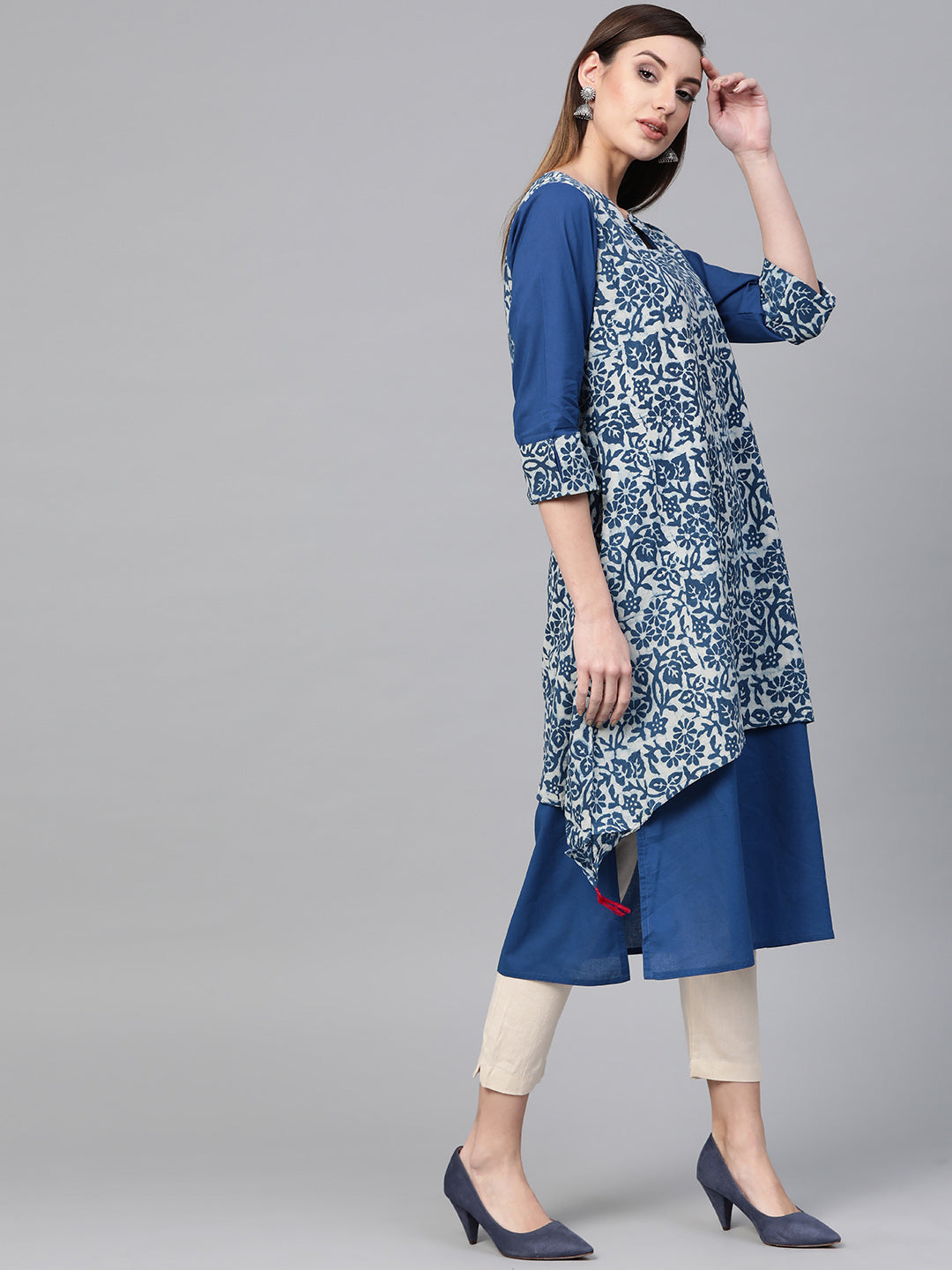 Blue Printed A-Line Kurta