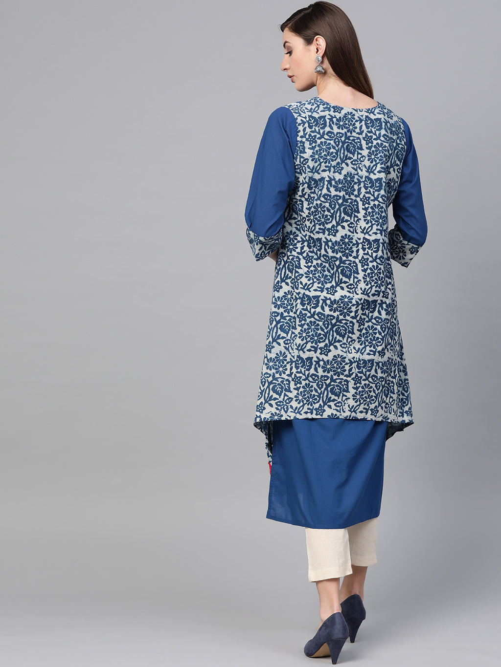 Blue Printed A-Line Kurta