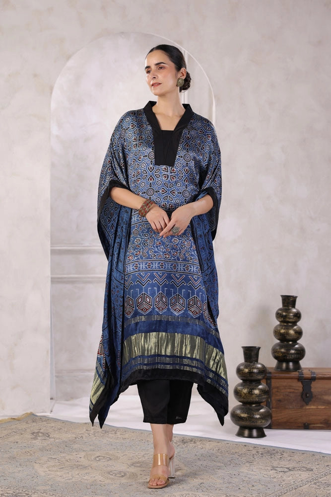 Blue Hand Block Printed Kaftan Set