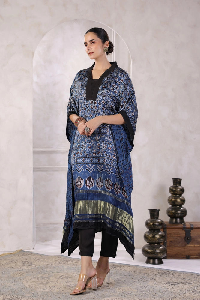 Blue Hand Block Printed Kaftan Set