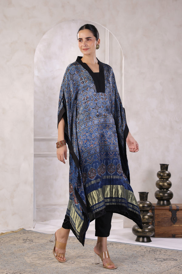 Blue Hand Block Printed Kaftan Set