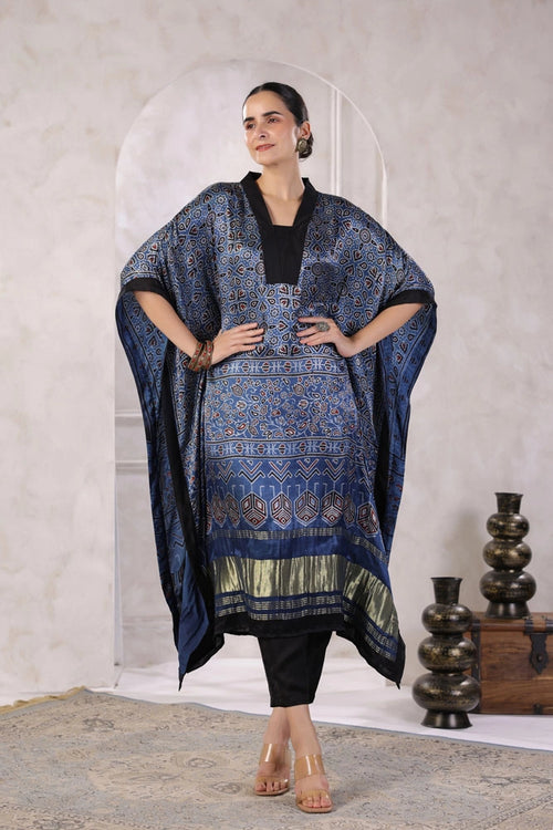 Blue Hand Block Printed Kaftan Set